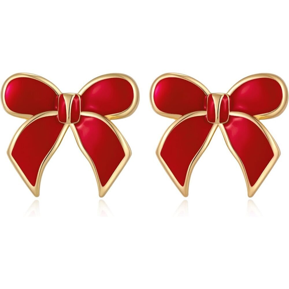 Gold Brass Bow Stud Earrings for Women Dainty Statement Daily Wear